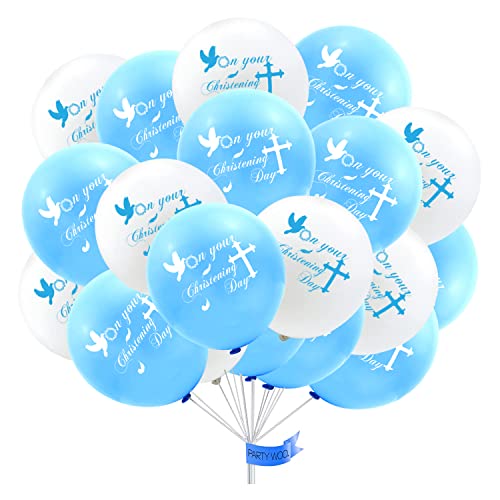 12Pcs Blue and White Christening Balloons 12 Inch Baptism Decorations