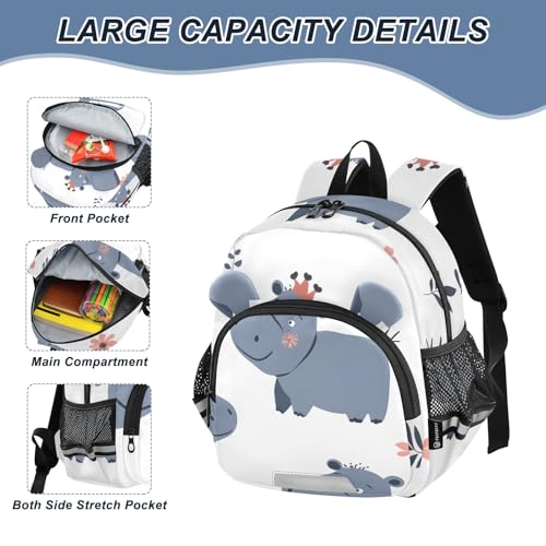 Kid's Backpack for Boys & Girls Toddler Bag Cartoon Animals Seamless Hippo Backpack with Safety Leash4