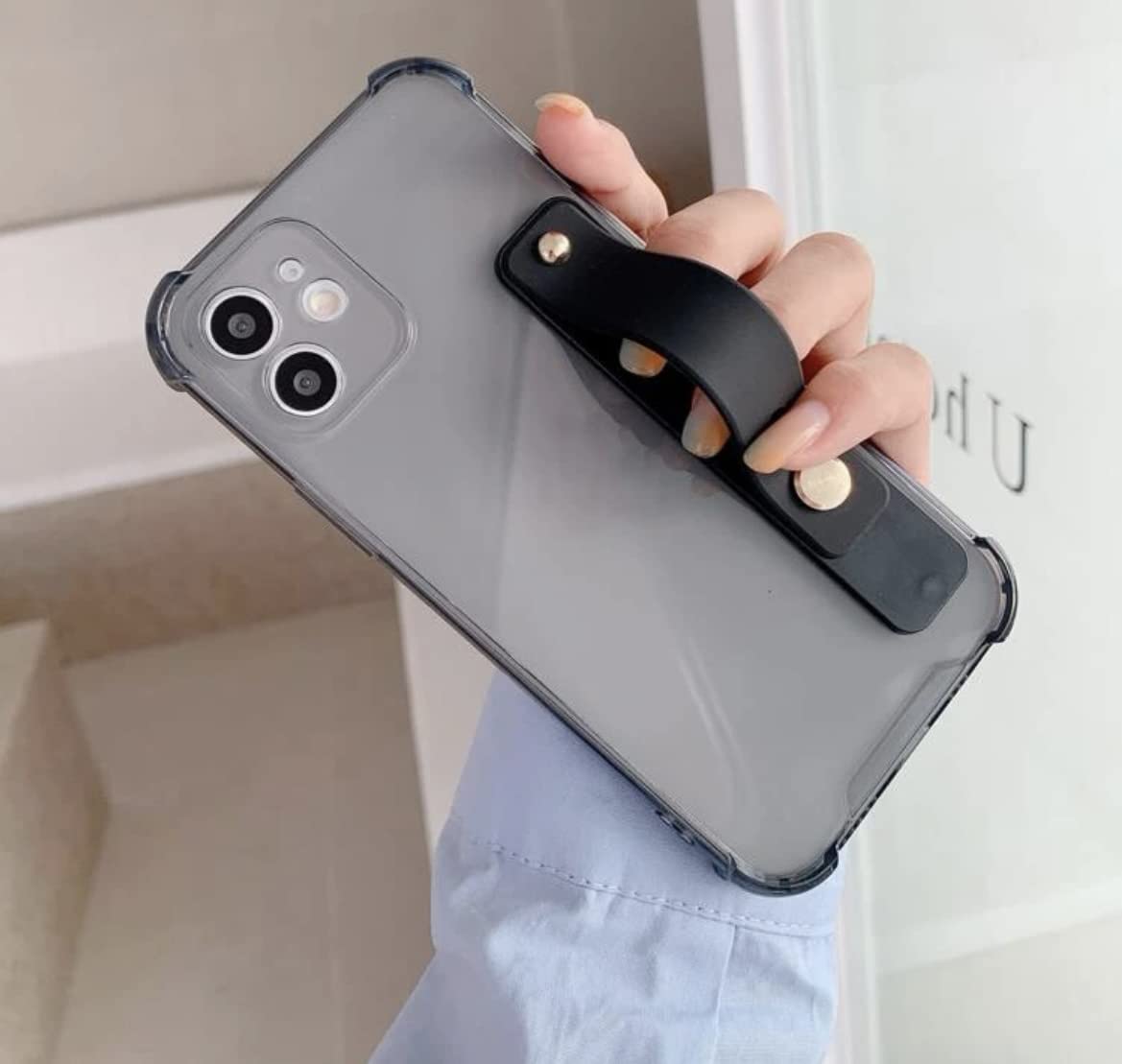 Amazon.co.jp: iPhoneケース ベルト付きクリアケース 落下防止バンド
