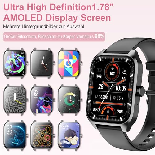 Smartwatch Damen Herren,Fitnessuhr Tracker mit Telefonfunktion 1.83" Touchscreen,Uhren Fitness Tracker IP67 Wasserdicht/Blutsauerstoff/Pulsmesser/Sportuhr Aktivitätstracker für Android/iOS – Bild 5