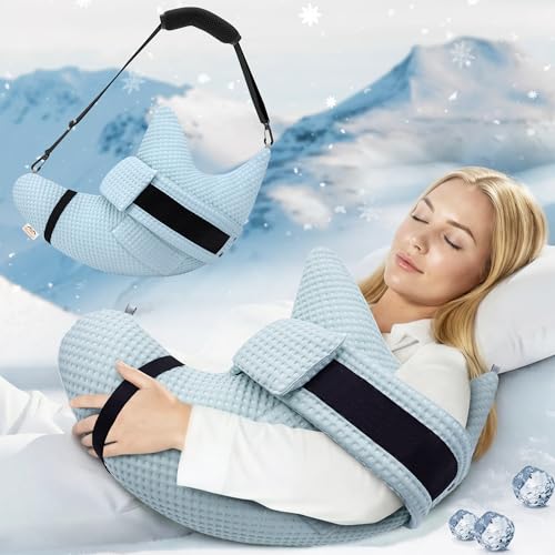 Muwago Shoulder Surgery Pillow with Cooling Cover for Post Recovery Side Sleeper and Rotator Cuff Pain Relief Must Haves After Frozen Arm Impingement Surgical Support Elevation Supplies Machine Wash
