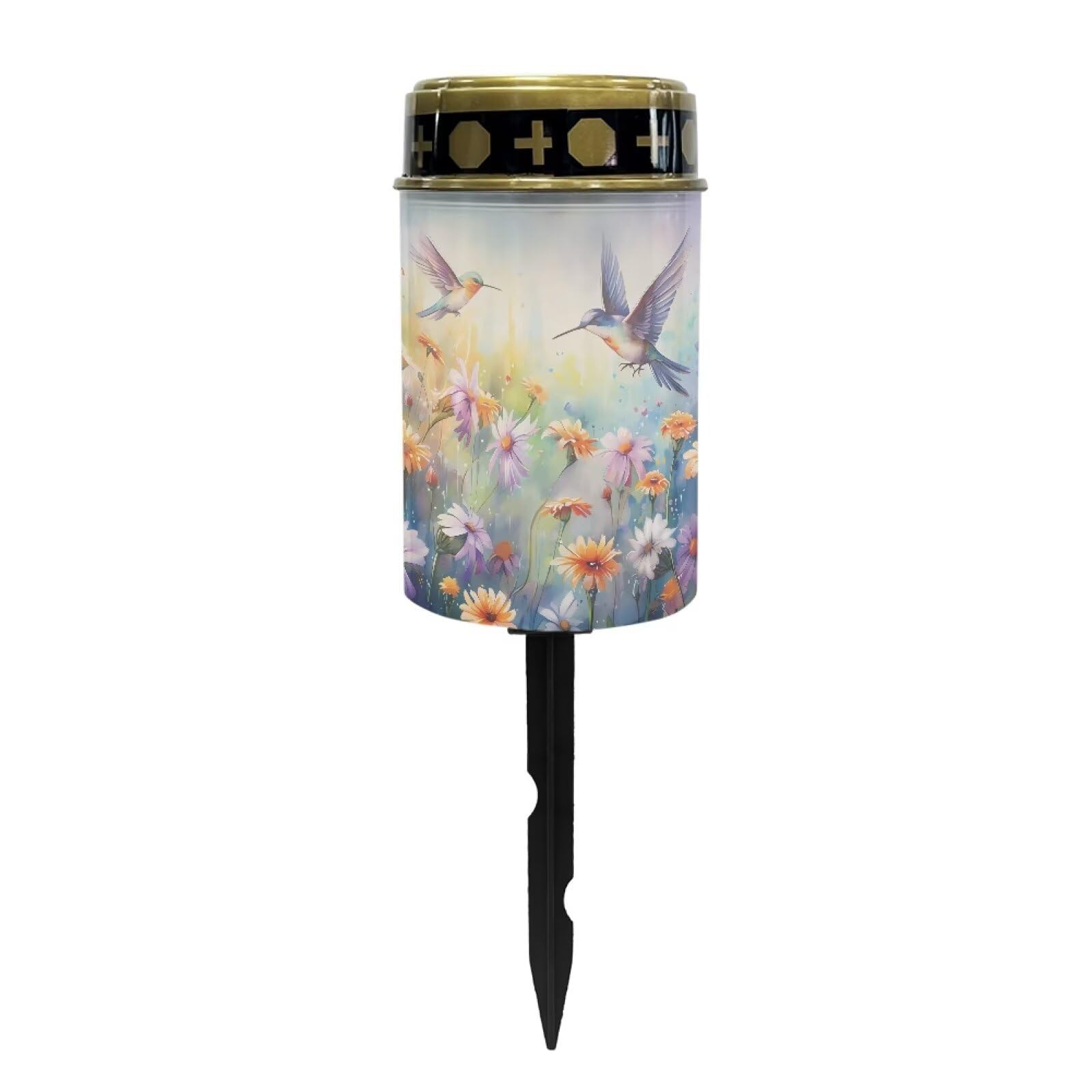 Poceacles Flameless Candle Solar Powered Grave Outdoor Solar Lights Cemetery Candle Lights Fake LED Pillar Candles Outdoor Waterproof Decorative, Hummingbird Daisy Purple
