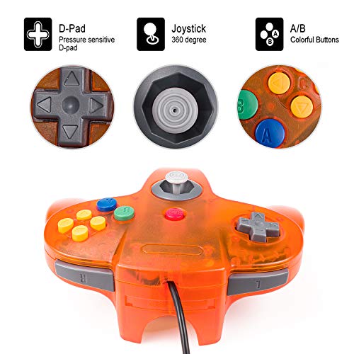 miadore 2-Pack Wired Classic 64 Controller Bundle with 2 Extension Cords [1.8m/6ft ] Compatible with N64 Video Game Console (Clear Orange and Green) - Thumbnail 7