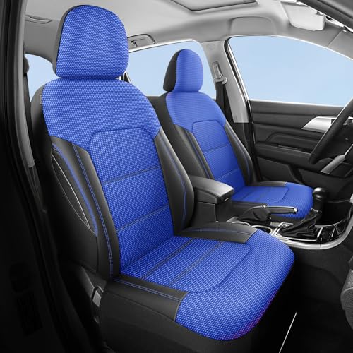 Image of HChengkikz Front Car Seat Covers, Air Mesh, Breathable (Black + Blue)