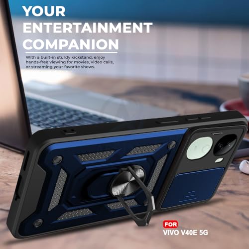 Image of AESTMO Tough Armor Vivo V40E 5G / iQOO Z9S 5G Bumper Back Case Cover | Ring Holder & Sliding Camera Shield Cover | 360 Degree Protection Back Case Cover for Vivo V40E 5G / iQOO Z9S 5G (Blue)