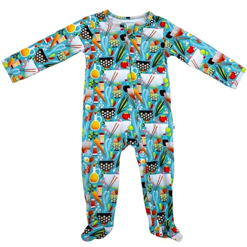 Image of Jade&Kai Bamboo Viscose Footie Pajamas | Soft and Stretchy | Gentle on Skin | Two-Way Zipper | Designed by Mamas (Naptime N' Noodles, 0-3mo)