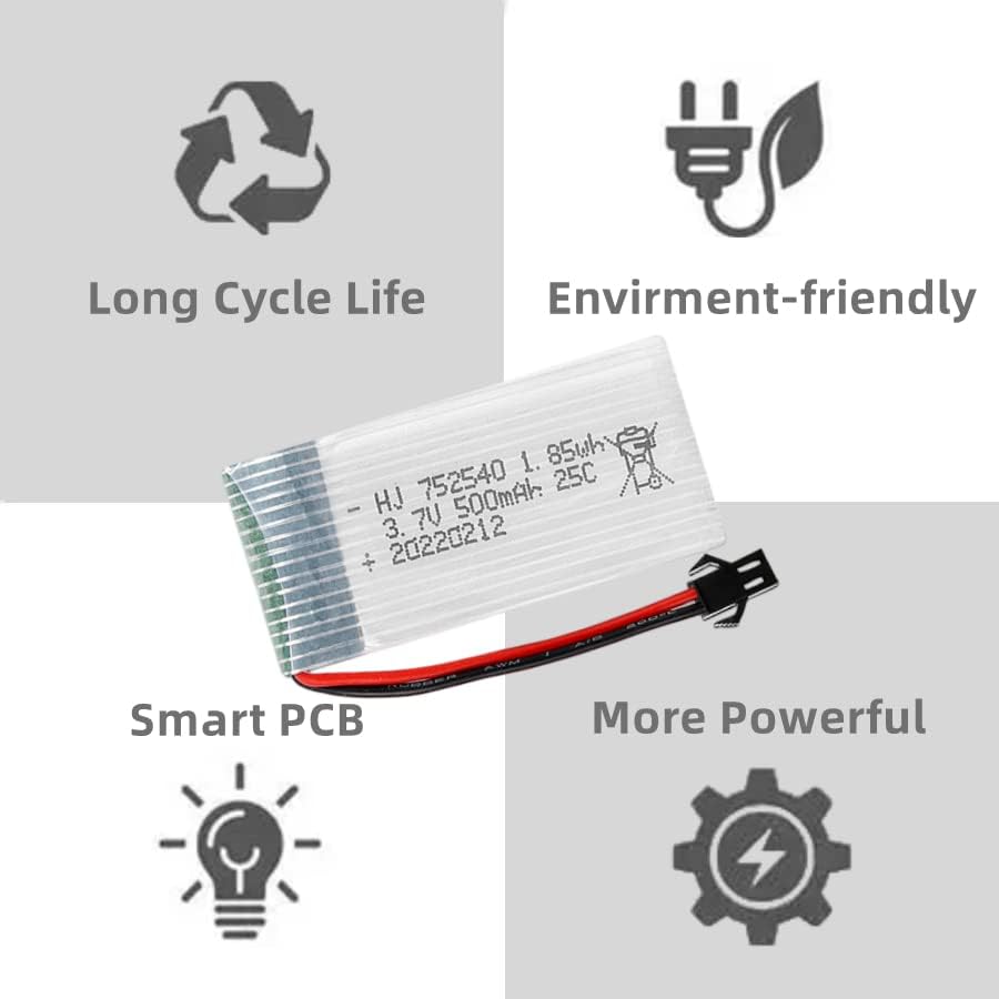 Miniatura 4 de 5 unids 3.7V 500mAh 25C 752540 baterías de litio recargables para RC Drone SM2PJSTXH2.54PH2. conector (XH2.54)