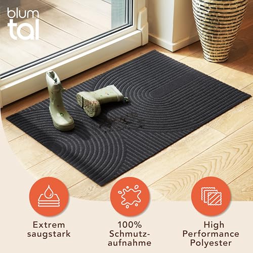 Blumtal Fußmatte 40x60 cm - rutschfeste Schmutzfangmatte - Fußabtreter Muster - Fußmatten Haustür - Türmatte aus langlebigem Polyester - Fußmatte innen/Schmutzfangmatte außen/Floor Mat Dunkelgrau