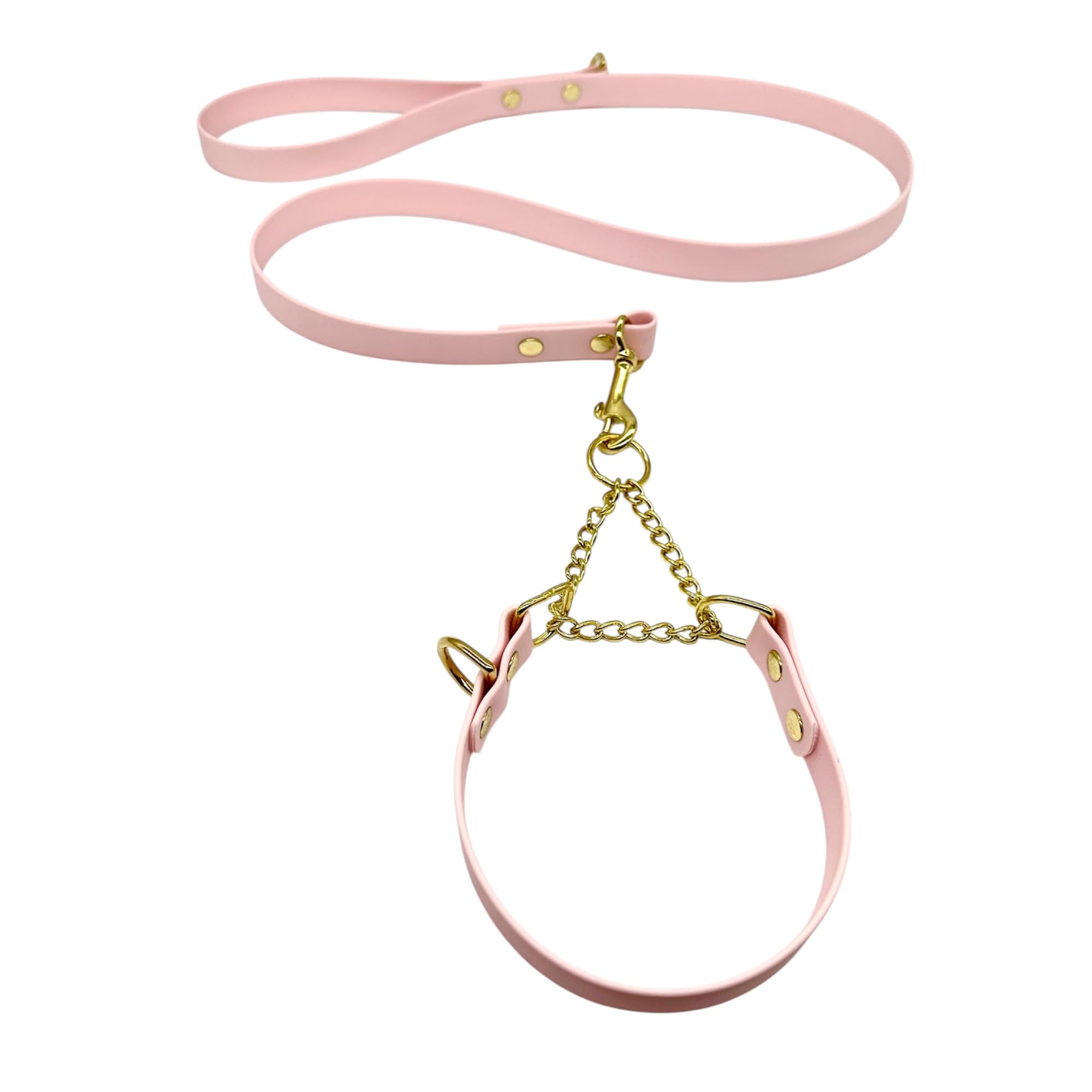 L&J Pets UK Martingale Dog Collar & Lead Set | Waterproof & Odour Proof | BioThane Webbing | Solid Brass Chain | Made in UK (Pastel Pink, XS)