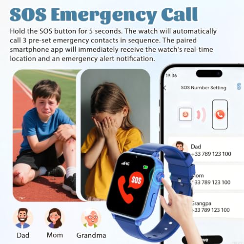 Image of 4G Kids Smart Watch for Boys Girls with GPS Tracker, SOS, Two Way Call Video Calling Voice Chat,School Mode, Alarm Clock,Safe Zones,Pedometer,Stopwatch,Games Children Smartwatch for 4-12 (4G Blue)