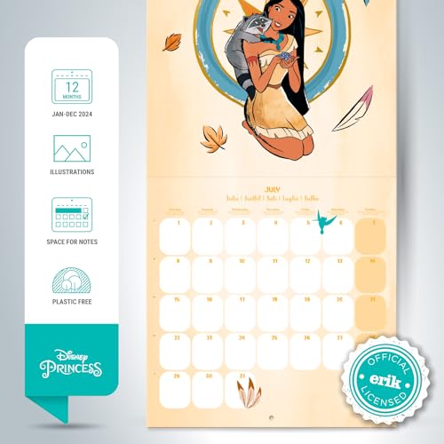 Grupo Erik Disney Princess Wall Calendar 2024 12" x 12", DISNEY PRINCESS CLASSICS - Image 3