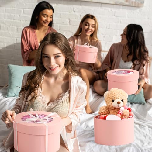 Set of 4 Round Flower Boxes with Clear Lids 4 Assorted Sizes Gift Boxes for Flower Arrangements Nesting Round Gift Box for Mother's Day Graduation Wedding Birthday(Pink) - Image 6