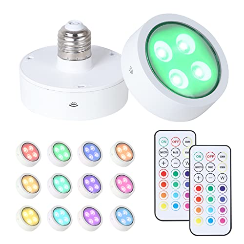 Kingmi 2 Pack Battery Operated Led Push Lights With Wireless Remote Controller 13 Color Rgb Aa Battery Light Bulb Dimmable Wireless Battery Powered Led Puck Lights With E26/E27 Screw For Wall Sconce #TOP28