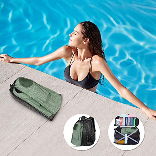 Image of (Medium, Green) - Gintenco Snorkel Fins, Swim Training Fins for Snorkelling Swimming Diving, Floating Fins Comfortable Swim Flippers Travel Size with Bag for Adults Men Women Kids