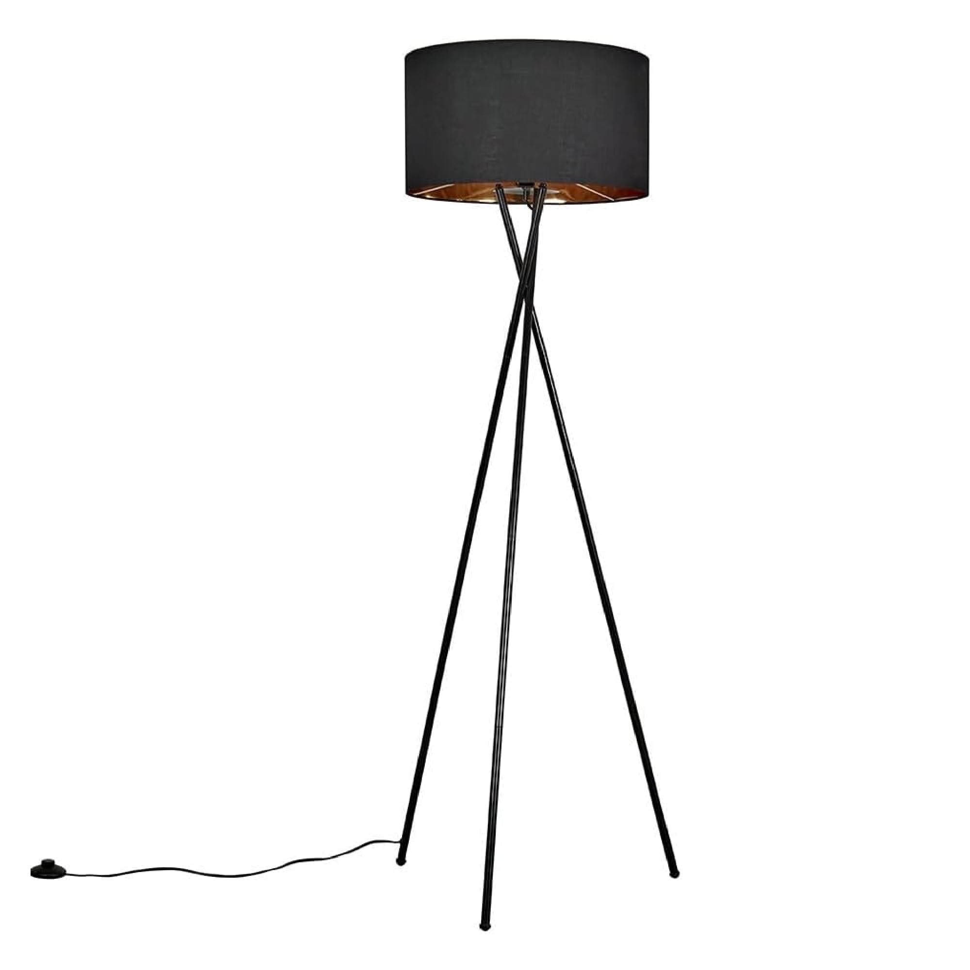 MiniSun | Modern Gloss Black Metal Floor Lamp with a Black/Gold Drum Shade | Floor Lamps & Torchieres, Home Décor & Improvement Essential