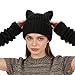 J.Aviikoul Womens Beanie Hats with Cat Ear,Cute Knitted Fingerless Gloves Set Soft Warm Knit Skull Cap for Girls