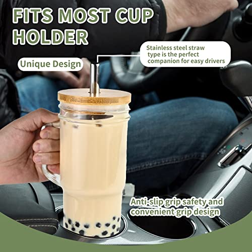 Glass Cups With Bamboo Lids And Straws,24Oz Tumbler With Handle,2 Pack Mason Jar With Lid And Straw-Wide Mouth Reusable Drinking Glasses,Boba Cup Smoothie Tumbler Iced Coffee Cup Travel Mug #TOP1