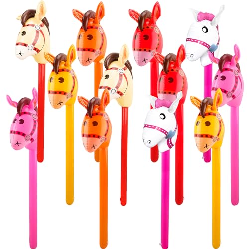 Haconba 12 globos inflables de 40 pulgadas con forma de cabeza de caballo multicolor para niños, cumpleaños, suministros de fiesta temática de caballos (juego de colores 4)