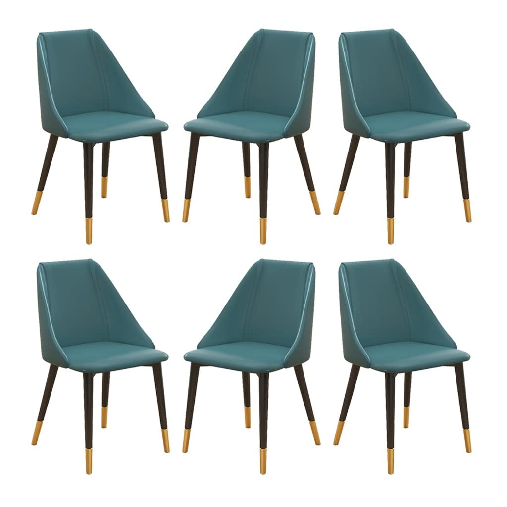 SJIALEN Dining Chairs Set of 6, with Metal Legs Living Room Chairs Water Proof PU Leather Modern Bedroom Balcony Lounge Chair Kitchen Chair (Color : Blue, Size : Metal feet)