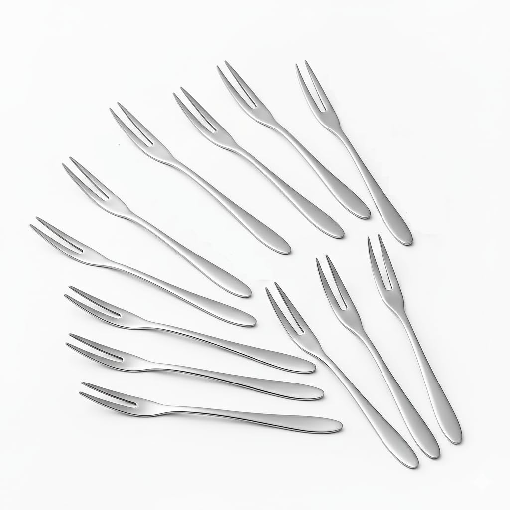 vaa dream 12 piece stainless steel fruit fork premium stainless steel cocktail fork set of 12 – elegant 2-prong fruit & appetizer forks – durable and rust-resistant mini forks for seafood