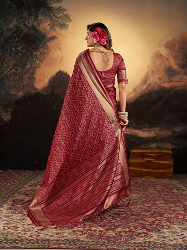 Image of SWORNOF Women's Kanjivaram Soft Silk Banarasi Sarees With Unstiched Blouse Piece