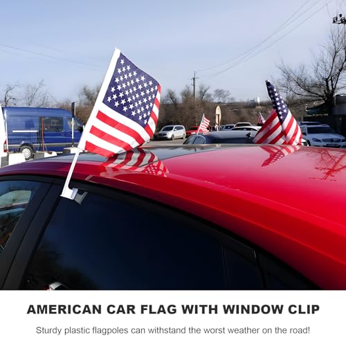 Image of 2PCS US American Car Flag Window Clip, 17 inchx12 inch Double Sided Patriotic Window Flag with Flagpole Mount, Premium Polyester USA Flag Banner Decoration for Vehicle Window