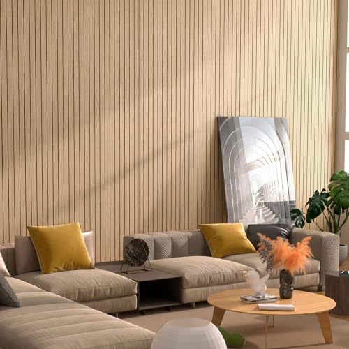 Image of Peel and Stick Wood Slat Wall Panels, Yellow Wood, 118 x 15.7 in | 2.8mm 3D Flexible Wood Panel, Flexible Wall Panels, Faux Wood for Bedroom, TV Wall & Office