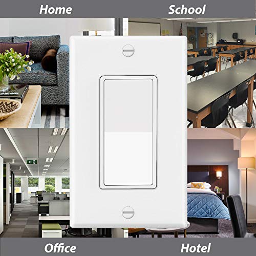 10 Pack - ELECTECK Single Pole Rocker Light Switch, 15A/120V, Wall Plate Included, UL Certified, White - Thumbnail 6