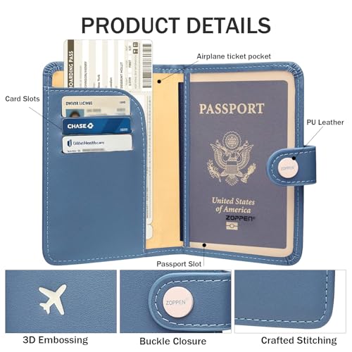 Image of ZOPPEN Passport Holder RFID Blocking Travel Wallet, Denim Blue | Passport Cover with Multiple Card Slots, Water-Resistant & Easy-Carry, Must-Have Travel Accessory for Men & Women.
