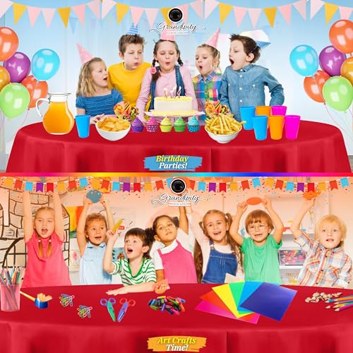 Image of Grandipity 24 Pack Premium Disposable Plastic Tablecloth 84 inch Inch Decorative Round Table Cover - Red
