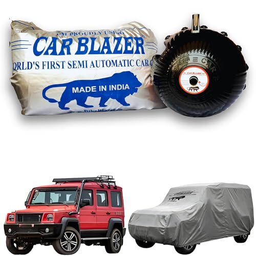 Image of CARBLAZER Portable & Semi-Automatic Full Body Car Covers - Heavy Duty Device | Dust Proof | UV Safe | Water Resistant | Anti-Theft & Scratch Proof Covers, Compatible for Force Gurkha 5 Door - Silver