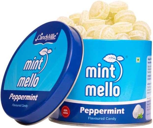 CandyVille Mint Mello Peppermint Candy Tin (340Gram)|Mild Mint|With Menthol|Flavoured Candy