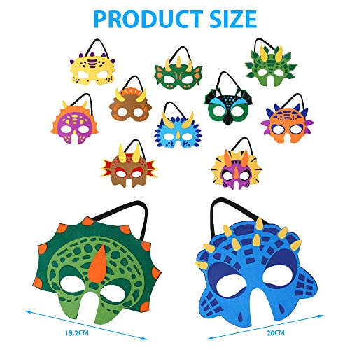 URAQT Dinosaur Masks for Kids 12 Pcs Felt Dinosaur Cosplay Mask - Image 2