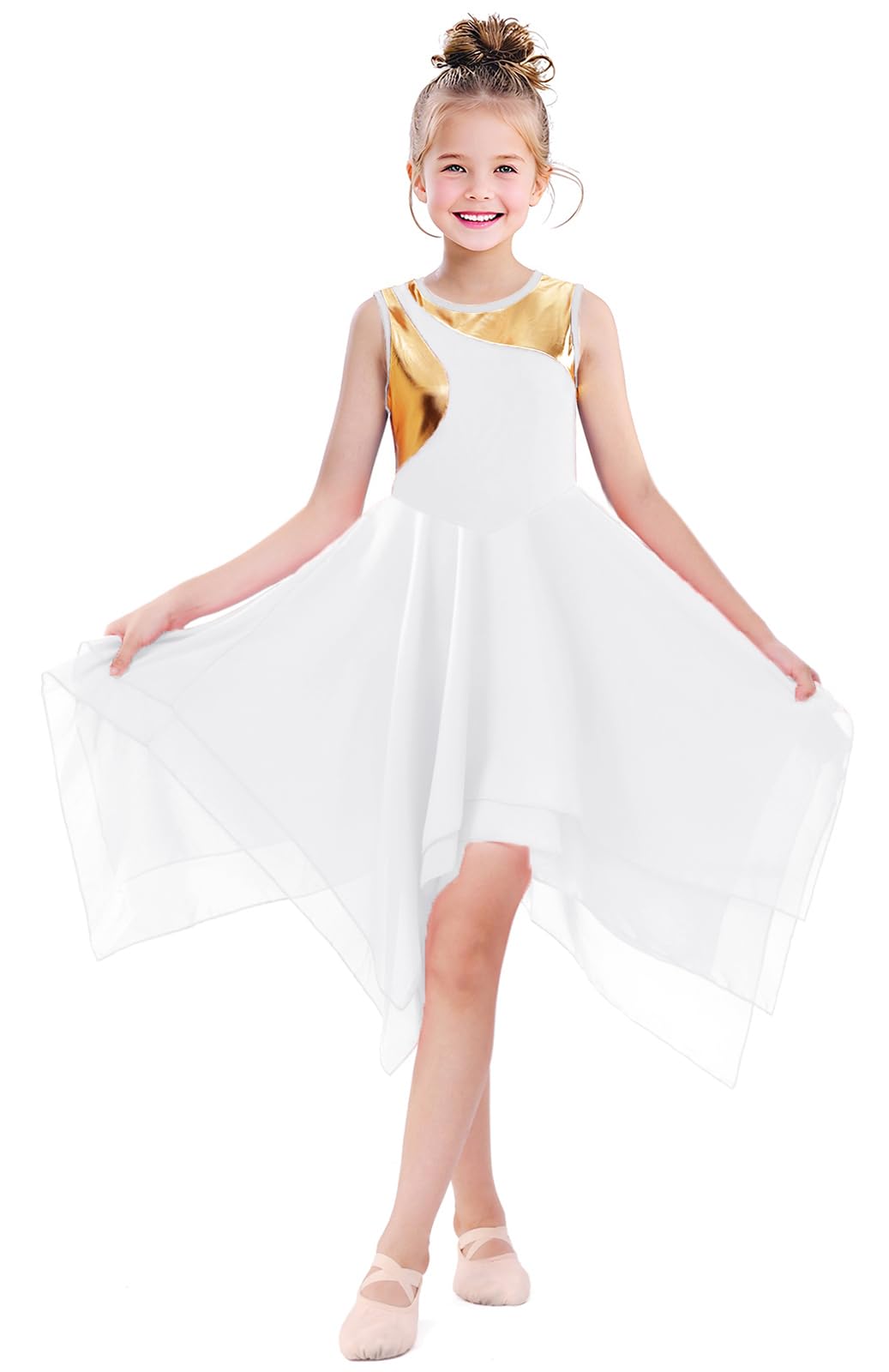 yrsZX Girl's Praise Dance Overlays Dress Tunic Irregular Flowy Skirt Worship Liturgical Lyrical Dance Costume