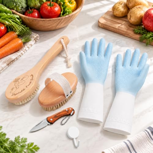 Wooden Vegetable Brush Set with Handle, Potato Scrubber for Fruits Veggies by Generic - Used condition - Image 7