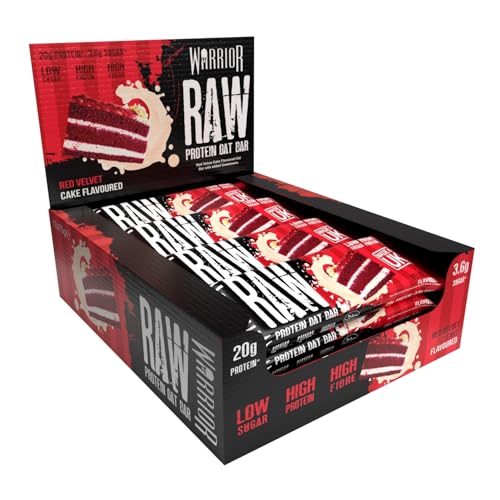 Warrior Raw Protein Riegel Flapjack 12 x 75 g (Red Velvet Kuchen) – Zuckerarmer, ballaststoffreicher Mahlzeitenersatz & Frühstücks-Hafer-Snack für Energie, muskelaturaufbau & Sättigung