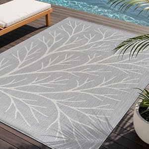 Washable Indoor Outdoor Rug 8×10 Modern Area Rugs Branch Pattern Non Shedding Waterproof Easy Clean Patio Deck Porch Living Room Bedroom Garden RV (8 X 10 Gray)