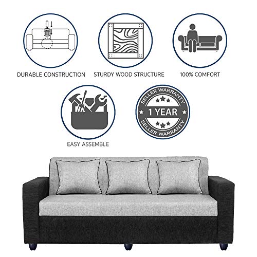Image of Bharat Lifestyle Tulip Soft Touch Fabric 3 Seater Black & Grey Sofa, Luxurious Looks and Comfortable Sofa for Living Room, Bedroom, Home and Office, Assembly DIY(Do-It-Yourself)