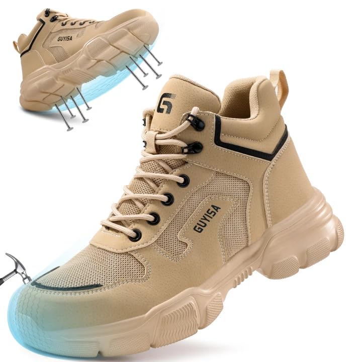 Image of Steel Toe Boots for Men Lightweight Work Boots for Men High Top Safety Boot with Kevlar Puncture-Resistant Midsole Comfortable Industrial Work Shoes Splash-Proof Botas De Trabajo para Hombre