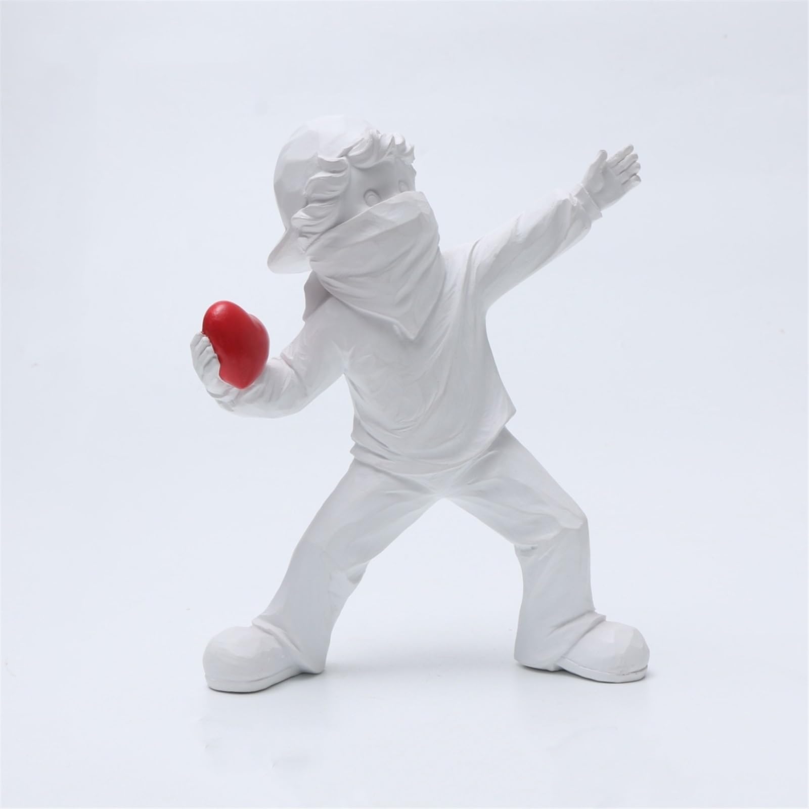 Habitz Boys Blanc Banksy Throwing Heart Shaped Stone Ornament Thrower Statue Figuras Decorativas Model Modern Figure Stable Collectible Sculpture Decoration Polyresin Figure For Desktop,Table,Living Room(Blanc)