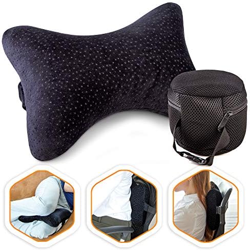 aeris Car Headrest Pillow,%100 Memory Foam Car Neck Pillow for Driving with Strap - Carry Bag - Maximum Neck Support for Car Seat - Portable Small Travel Pillow - Perfect for Camping and Traveling