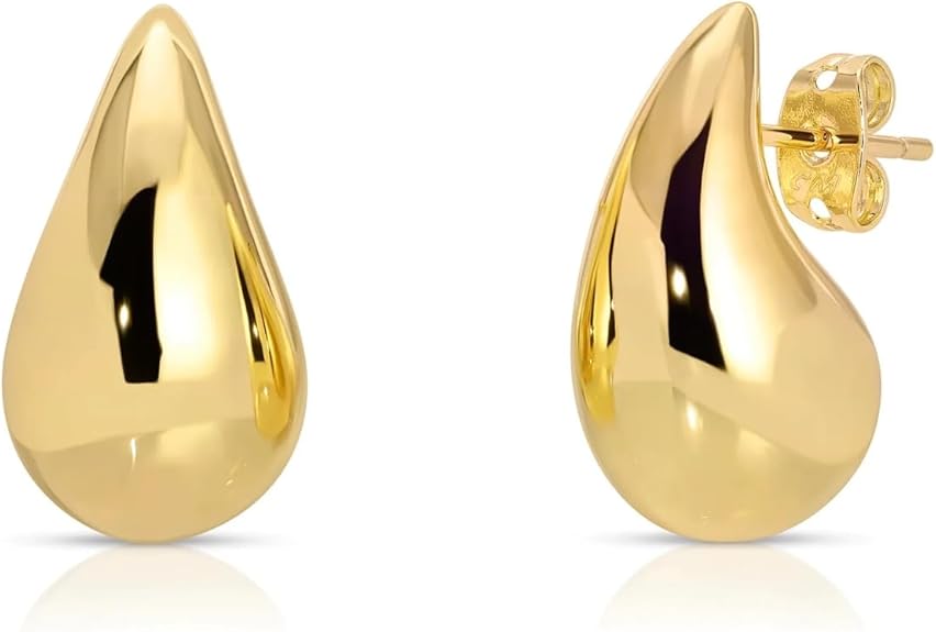 Small Teardrop Gold Chunky Earrings for Women,Thick Gold Plated Hoop Hypoallergenic Water Drop Earring Dupes for Women 18MM