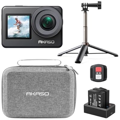 AKASO Pack de Creador Brave 7 Cámara Deportiva 4K WiFi 20MP Bolsa de Almacenamiento para Cámara de Acción Camara Acuatica Sumergible con 60CM Palo Selfie con 2x1350 mAh Baterías