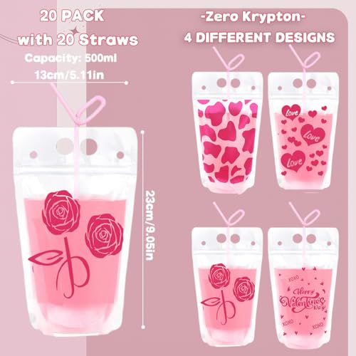 20 pitillos reutilizables de plástico rosa con corazones miniatura 2