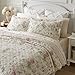Laura Ashley - Queen Quilt Set, Reversible Cotton Bedding with Matching Shams, Lightweight Home Decor for All Seasons (Breezy Floral Pink/Green, Queen)