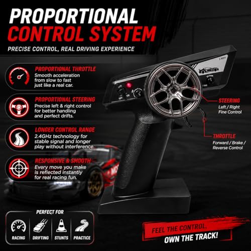 Image of XDRIFT Pro 1:16 RC Drift Car 4WD High Speed Racing Car with Proportional Control, LED Lights & Rechargeable Battery - Remote Control Car for Kids & Adults