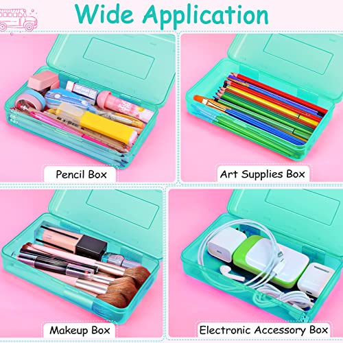 Image of Sooez 1 Pack Clear Pencil Box, Plastic Hard Pencil Case with Stickers, Large Crayon Box with Snap-tight Lid, Stackable Storage Box Art Craft Marker Organizer Box for Kids Boys Back to School, Green