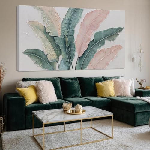 SHEYOYE Large Wall Art, 29" x 58", Green Plant Canvas Painting, Pink Modern, Wall Hanging, Cuadros Para Comedor Elegantes y Modernos, For Office, Bedroom, Office
