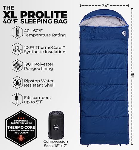 Tough Outdoors Bolsa de Dormir para Adultos y Niños - Bolsa de Dormir Ligera Impermeable para Camping - Tamaño XL, Rectangular, Rango de Temperatura 40-60°F, Material de Poliéster miniatura 3