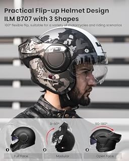 ILM Vintage Full Face Modular Motorcycle Helmet for Adults Men ATV UTV Snowmobile with 180° Reversible Chin Guard DOT Model-B707(Camouflage, M)